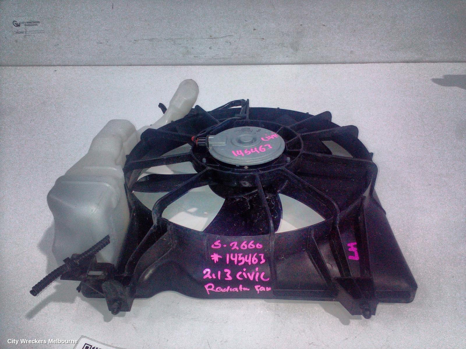 HONDA CIVIC FAN, RADIATOR FAN, HATCH (VIN SHHFK), 1.8, PETROL, 9TH GEN, 06/2012 - 04/2016