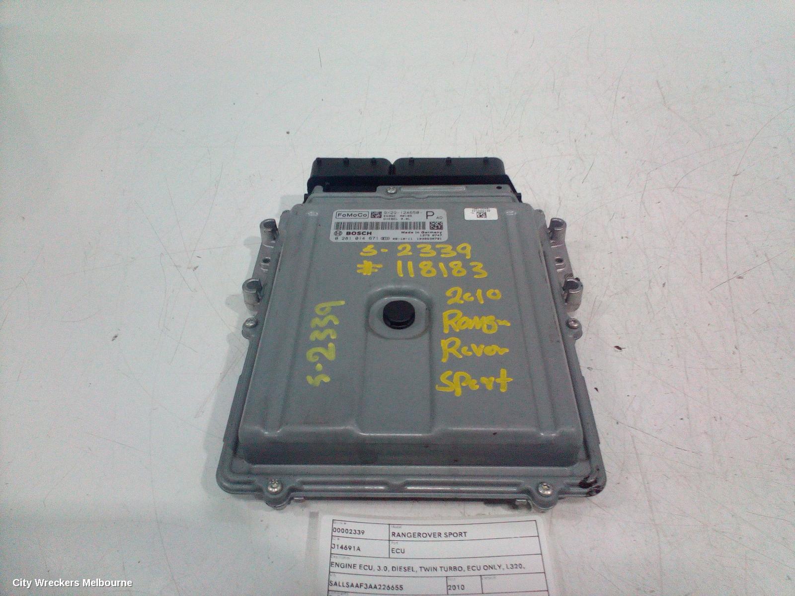 LAND ROVER RANGEROVER SPORT ECU, ENGINE ECU, 3.0, DIESEL, TWIN TURBO, ECU ONLY, L320, 09/2009 - 05/2013