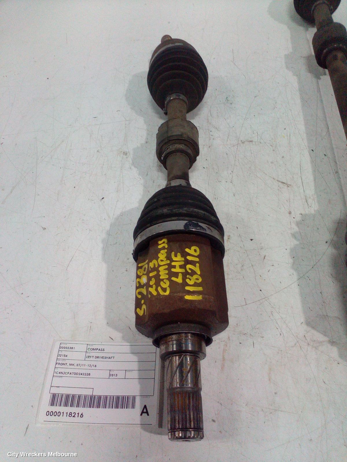 JEEP COMPASS LEFT DRIVESHAFT, FRONT, MK, 07/2011 - 12/2016