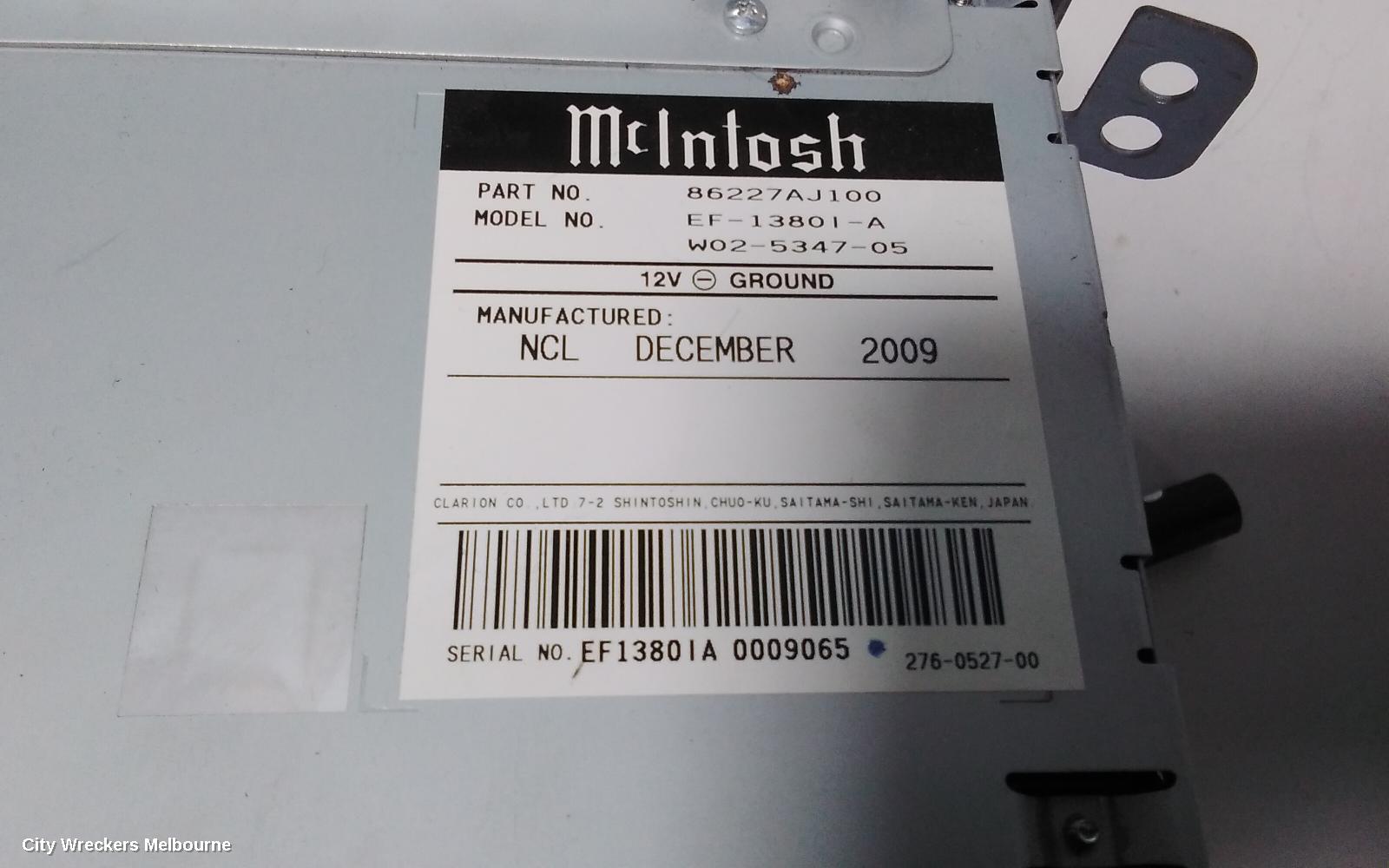 SUBARU LIBERTY RADIO/CD/DVD/SAT/TV, DVD/SAT NAV, 5TH GEN, MCINTOSH, HEAD UNIT ONLY, 07/2009 - 11/2014