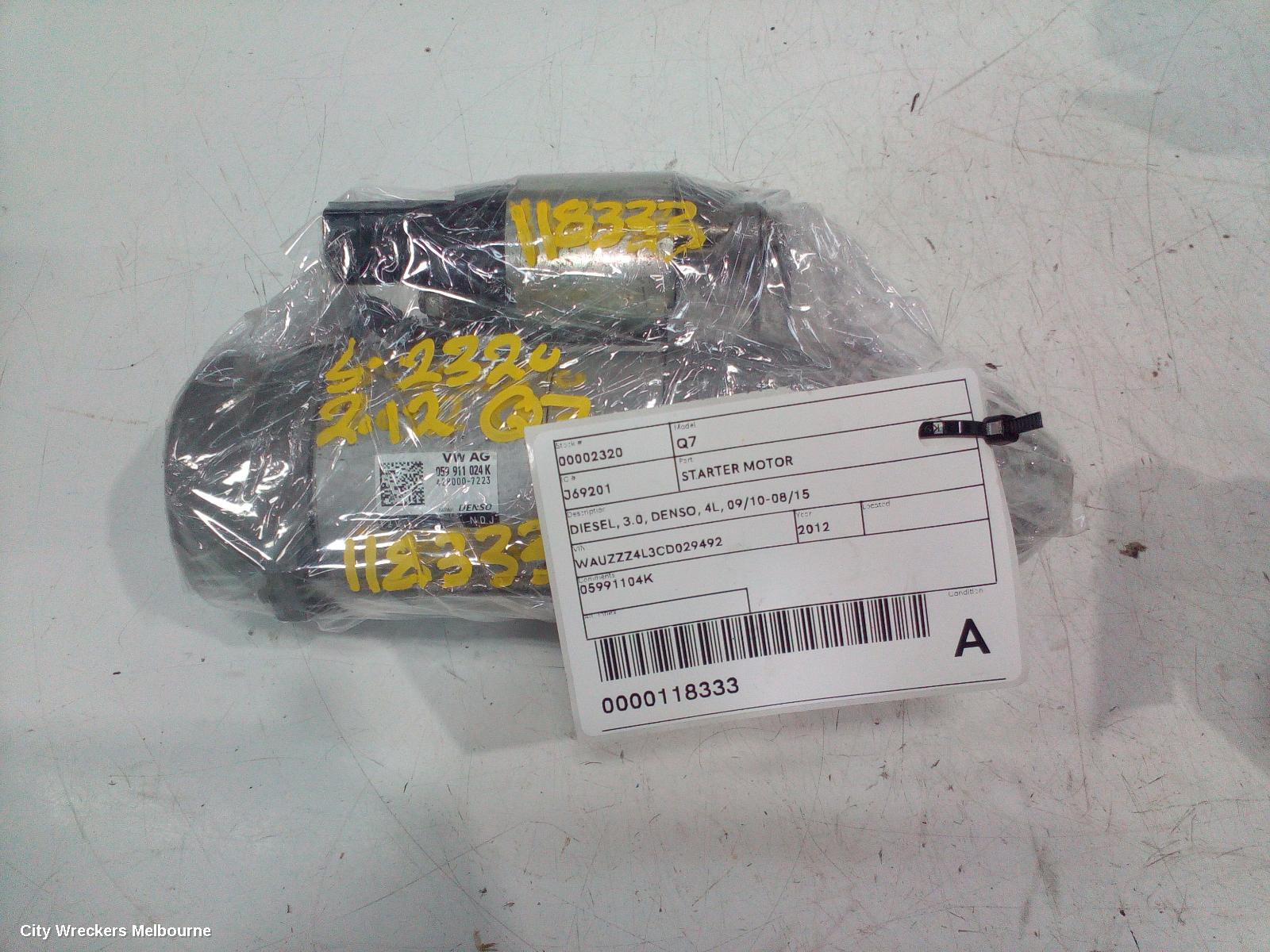 AUDI Q7 STARTER, DIESEL, 3.0, DENSO, 4L, 09/2010 - 08/2015