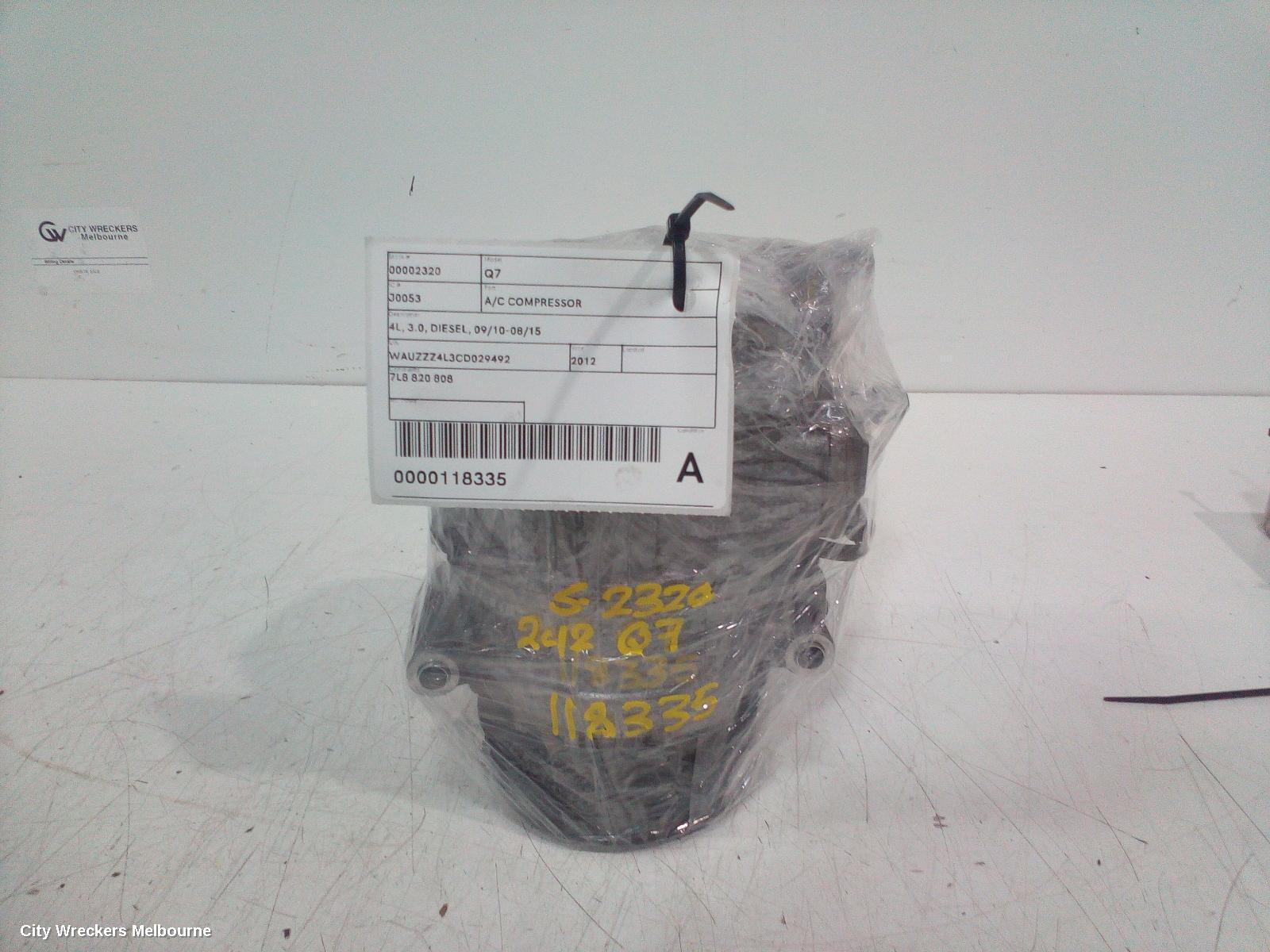 AUDI Q7 A/C COMPRESSOR, 4L, 3.0, DIESEL, 09/2010 - 08/2015