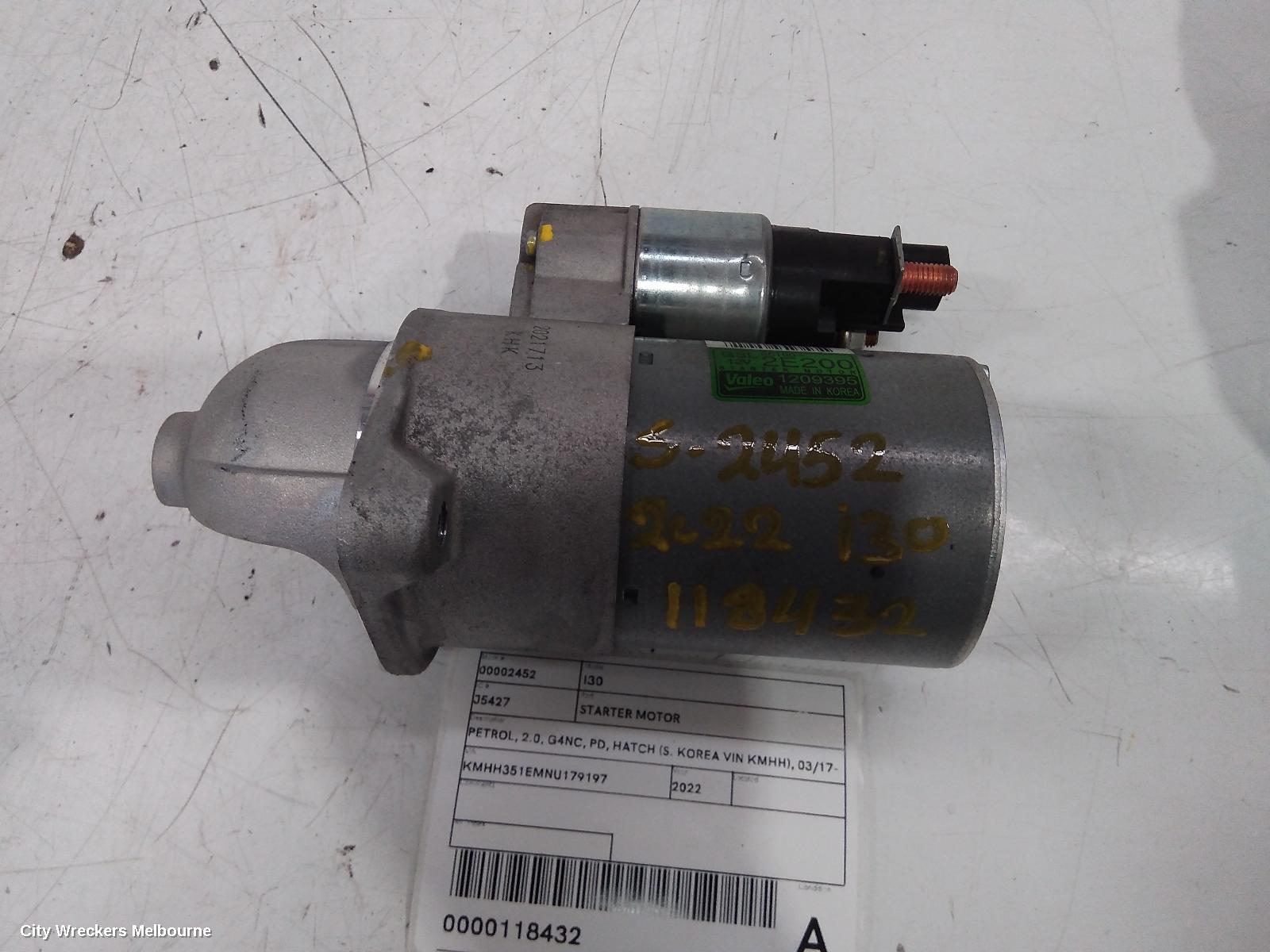 HYUNDAI I30 STARTER, PETROL, 2.0, G4NC, PD, HATCH (S. KOREA VIN KMHH), 03/2017 ONWARDS