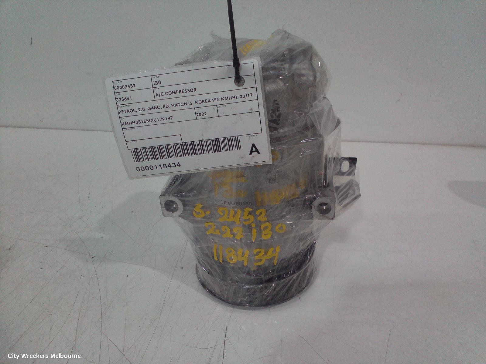 HYUNDAI I30 A/C COMPRESSOR, PETROL, 2.0, G4NC, PD, HATCH (S. KOREA VIN KMHH), 03/2017 ONWARDS