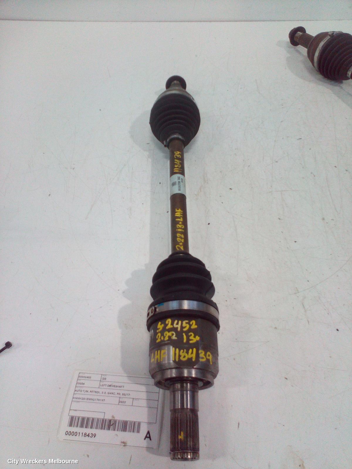 HYUNDAI I30 LEFT DRIVESHAFT, AUTO T/M, PETROL, 2.0, G4NC, PD, 03/2017 ONWARDS