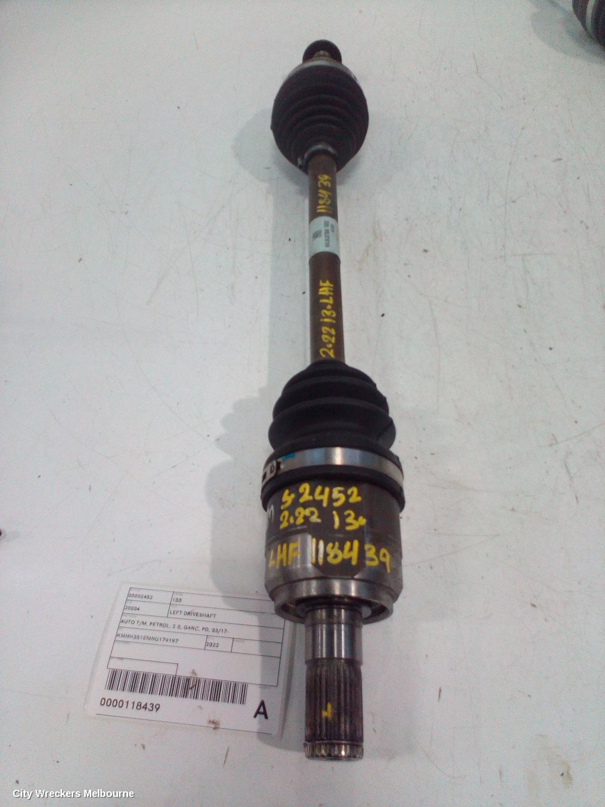 HYUNDAI I30 LEFT DRIVESHAFT, AUTO T/M, PETROL, 2.0, G4NC, PD, 03/2017 ONWARDS