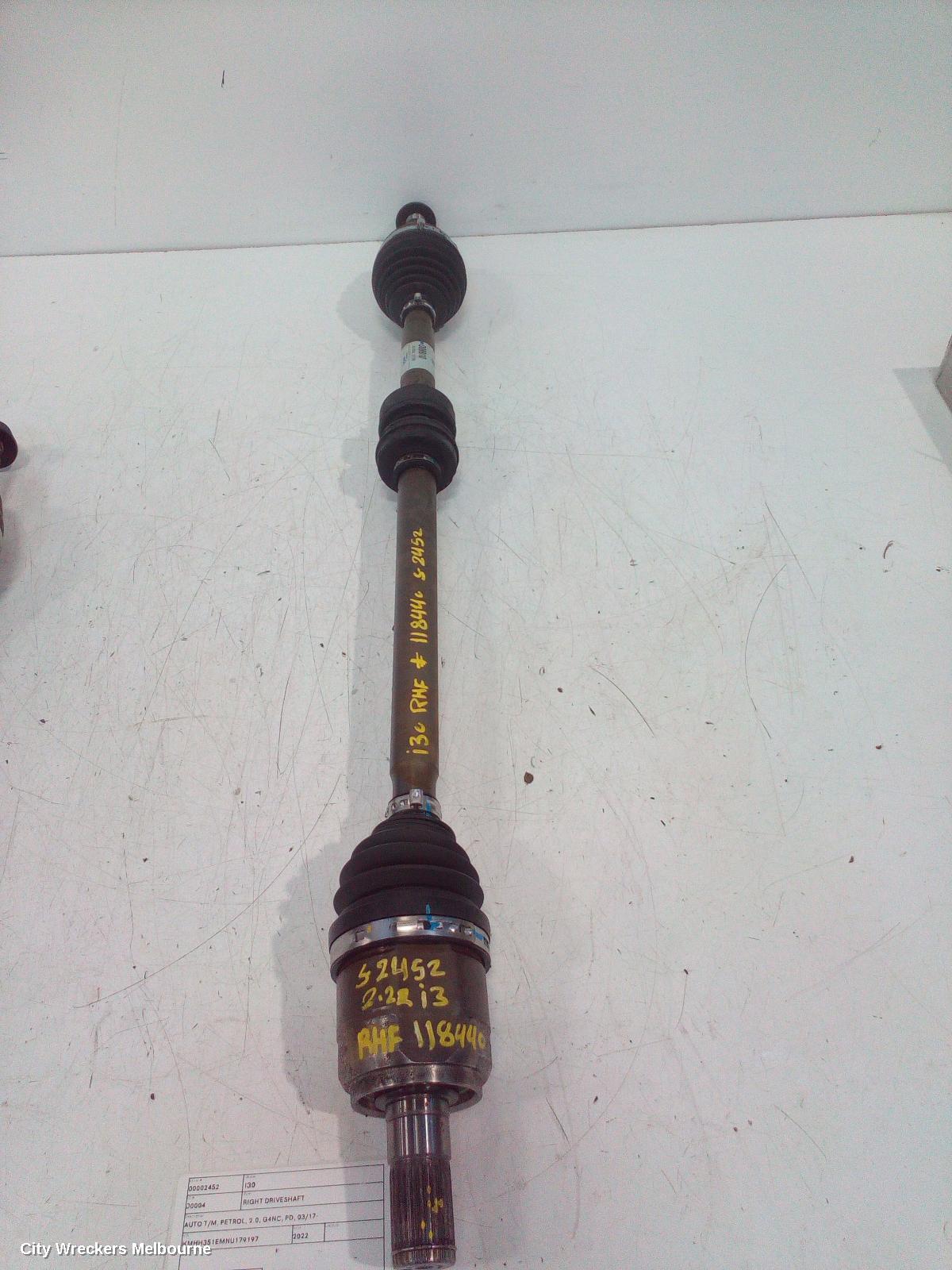 HYUNDAI I30 RIGHT DRIVESHAFT, AUTO T/M, PETROL, 2.0, G4NC, PD, 03/2017 ONWARDS
