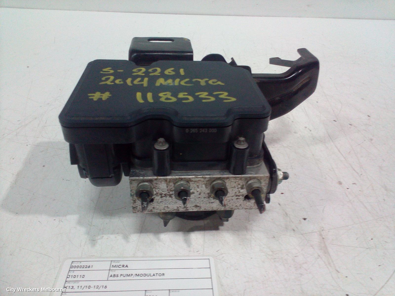 NISSAN MICRA ABS PUMP/MODULATOR, K13, 11/2010 - 12/2016
