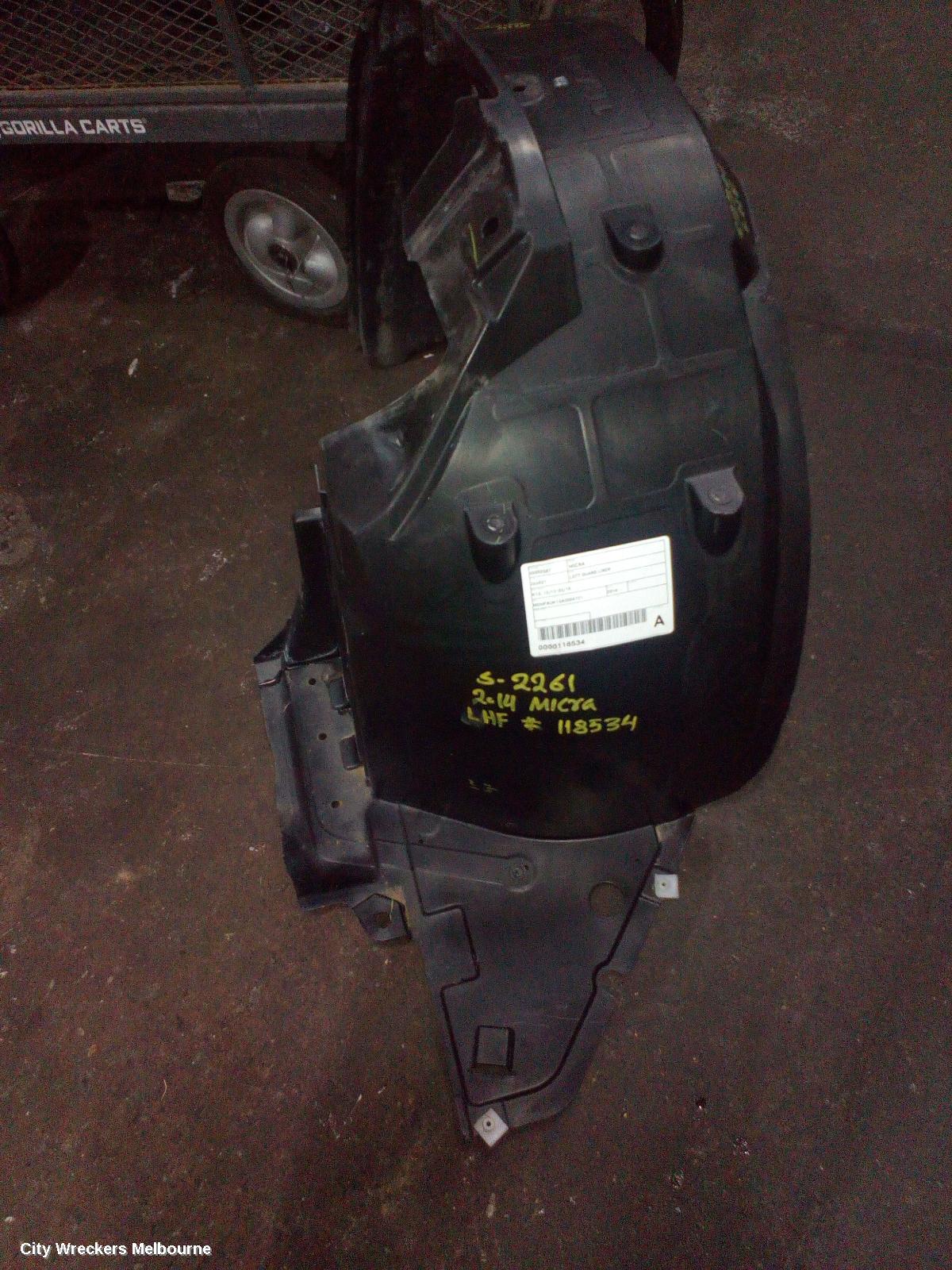 NISSAN MICRA LEFT GUARD LINER, K13, 12/2012 - 03/2015