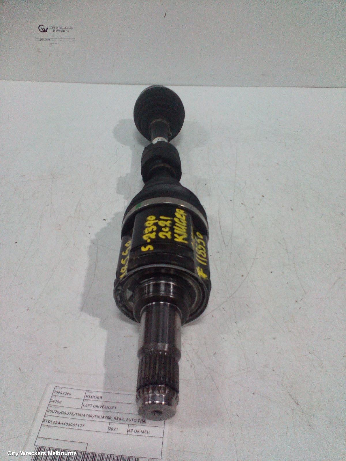 TOYOTA KLUGER LEFT DRIVESHAFT, GSU70/GSU75/TXUA70R/TXUA75R, REAR, AUTO T/M, PETROL, NON HYBRID TYPE, 03/2021 ONWARDS