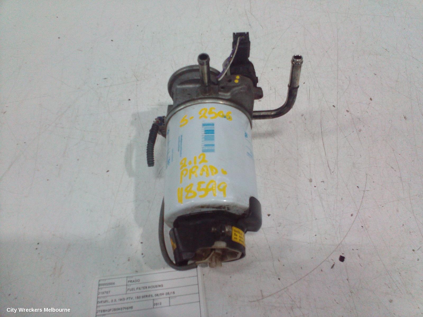 TOYOTA PRADO FUEL FILTER HOUSING, 150 SERIES, DIESEL, 3.0, 1KD-FTV, HAND PRIMER PUMP, 08/2009 - 05/2015
