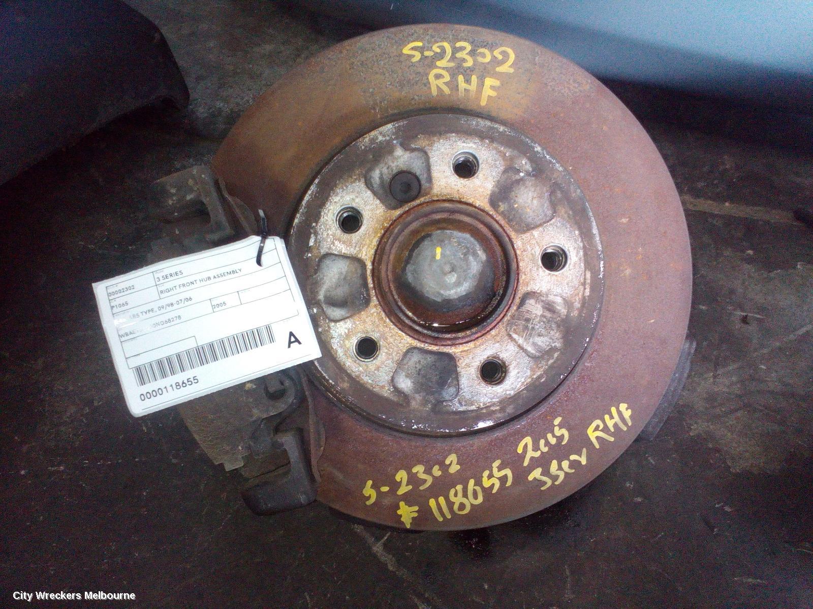 BMW 3 SERIES RIGHT FRONT HUB ASSEMBLY, E46, ABS TYPE, 09/1998 - 07/2006