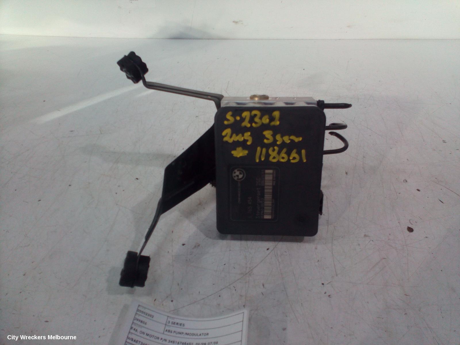 BMW 3 SERIES ABS PUMP/MODULATOR, E46, ON MOTOR P/N 34516765452, 09/1998 - 07/2006