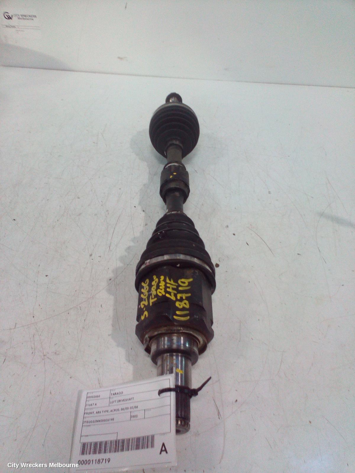 TOYOTA TARAGO LEFT DRIVESHAFT, FRONT, ABS TYPE, ACR30, 06/2000 - 02/2006