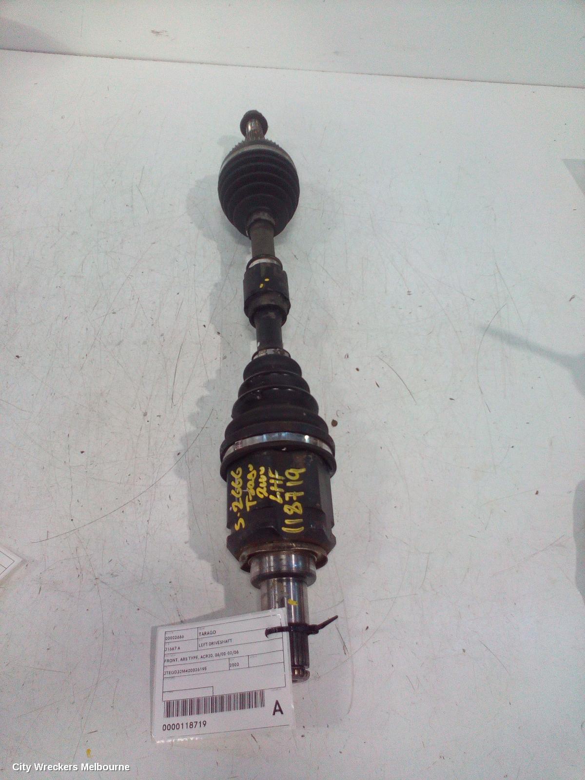 TOYOTA TARAGO LEFT DRIVESHAFT, FRONT, ABS TYPE, ACR30, 06/2000 - 02/2006