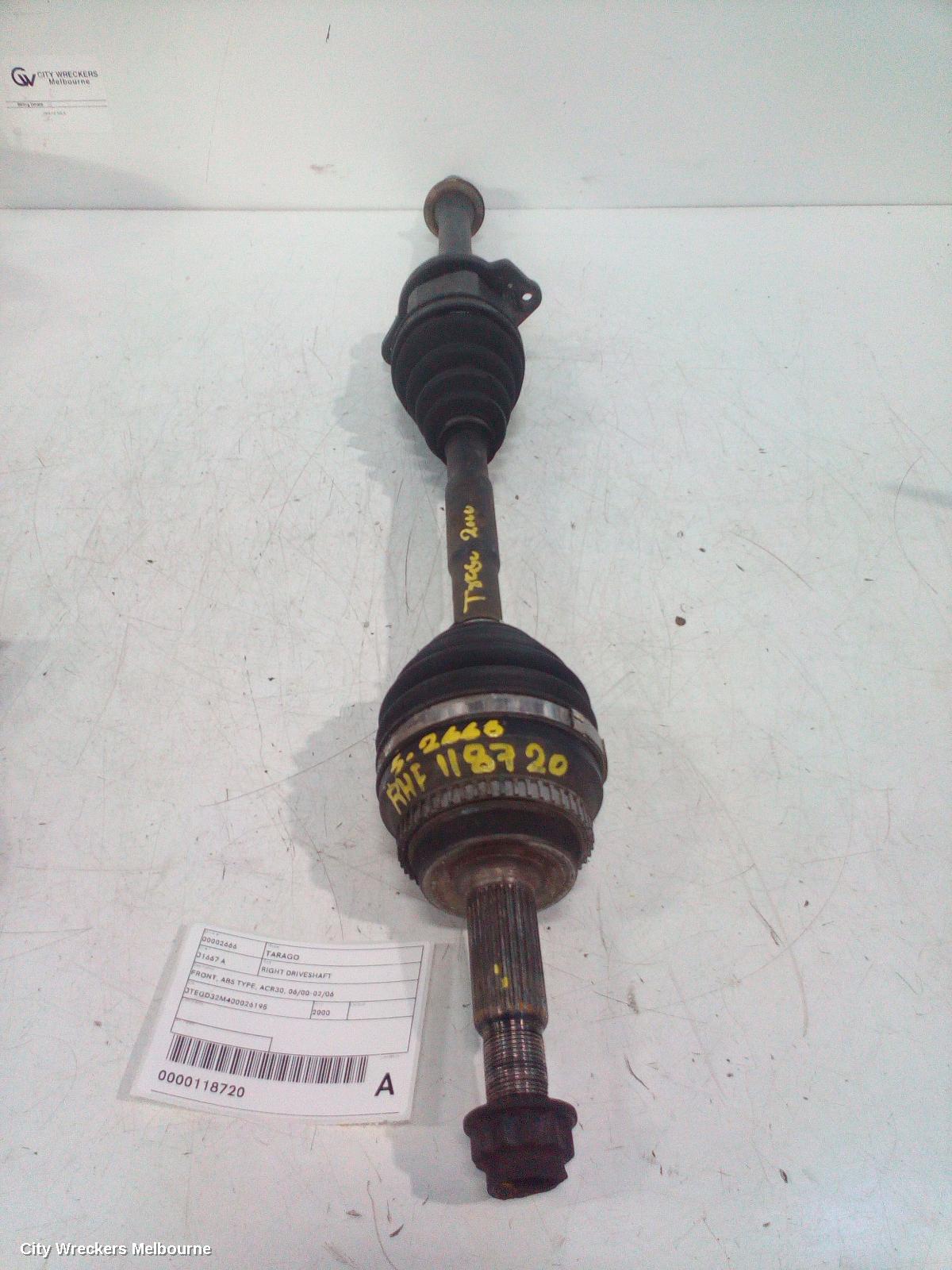 TOYOTA TARAGO RIGHT DRIVESHAFT, FRONT, ABS TYPE, ACR30, 06/2000 - 02/2006