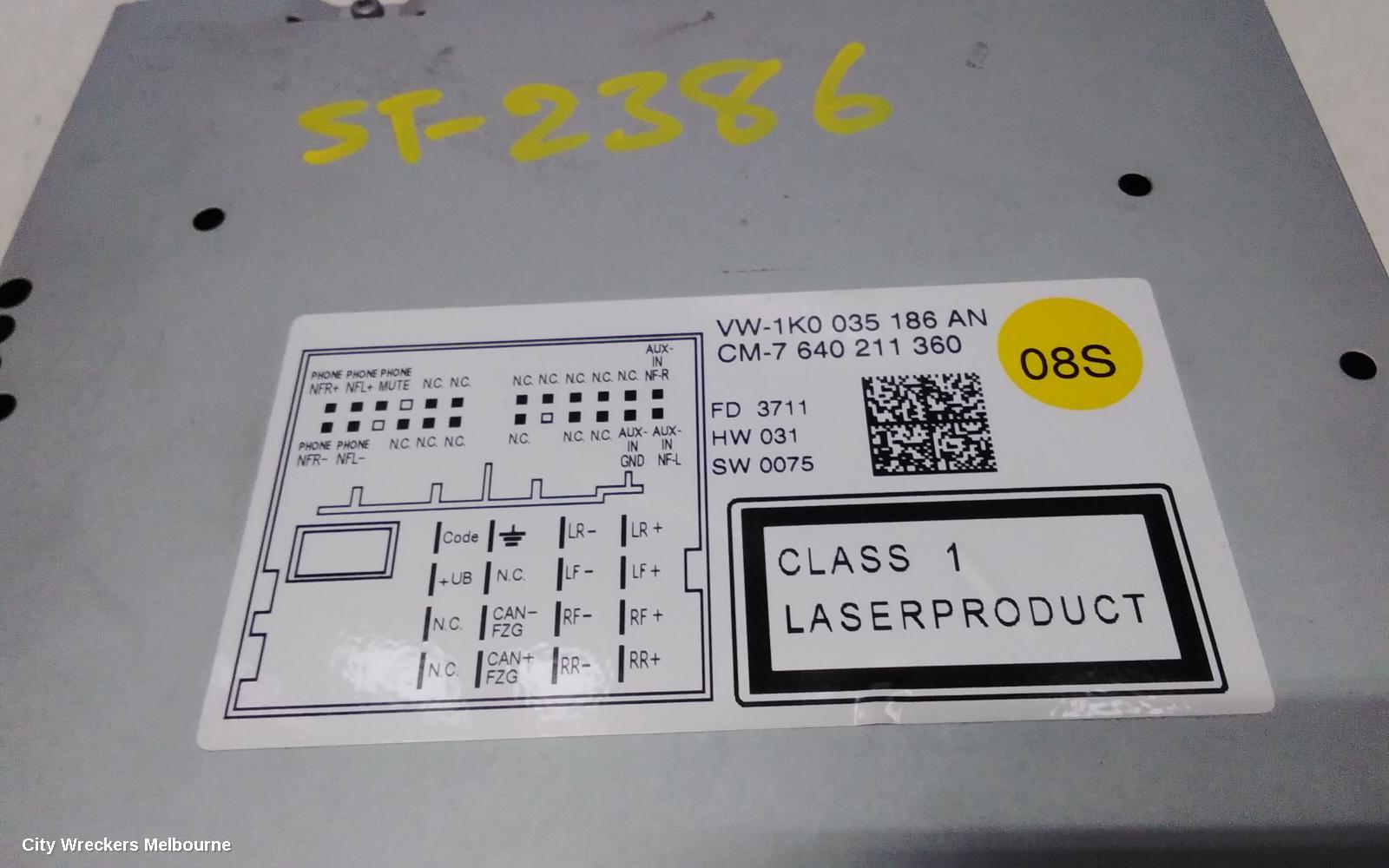 VOLKSWAGEN JETTA RADIO/CD/DVD/SAT/TV, DISPLAY & HEAD UNIT, (RCD310), 1B, 02/2011 - 06/2015