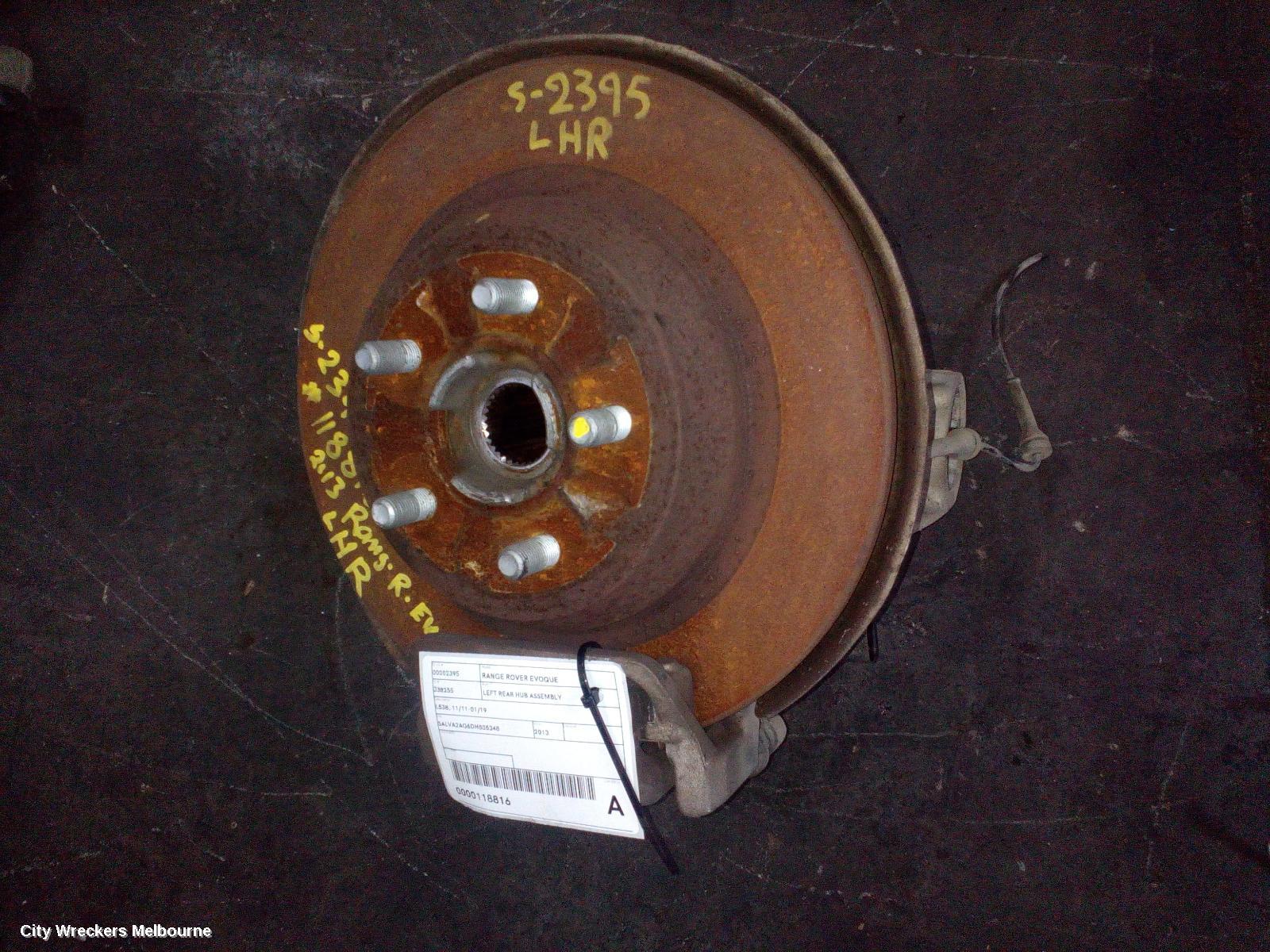 LAND ROVER RANGEROVER EVOQUE LEFT REAR HUB ASSEMBLY, L538, 11/2011 - 01/2019