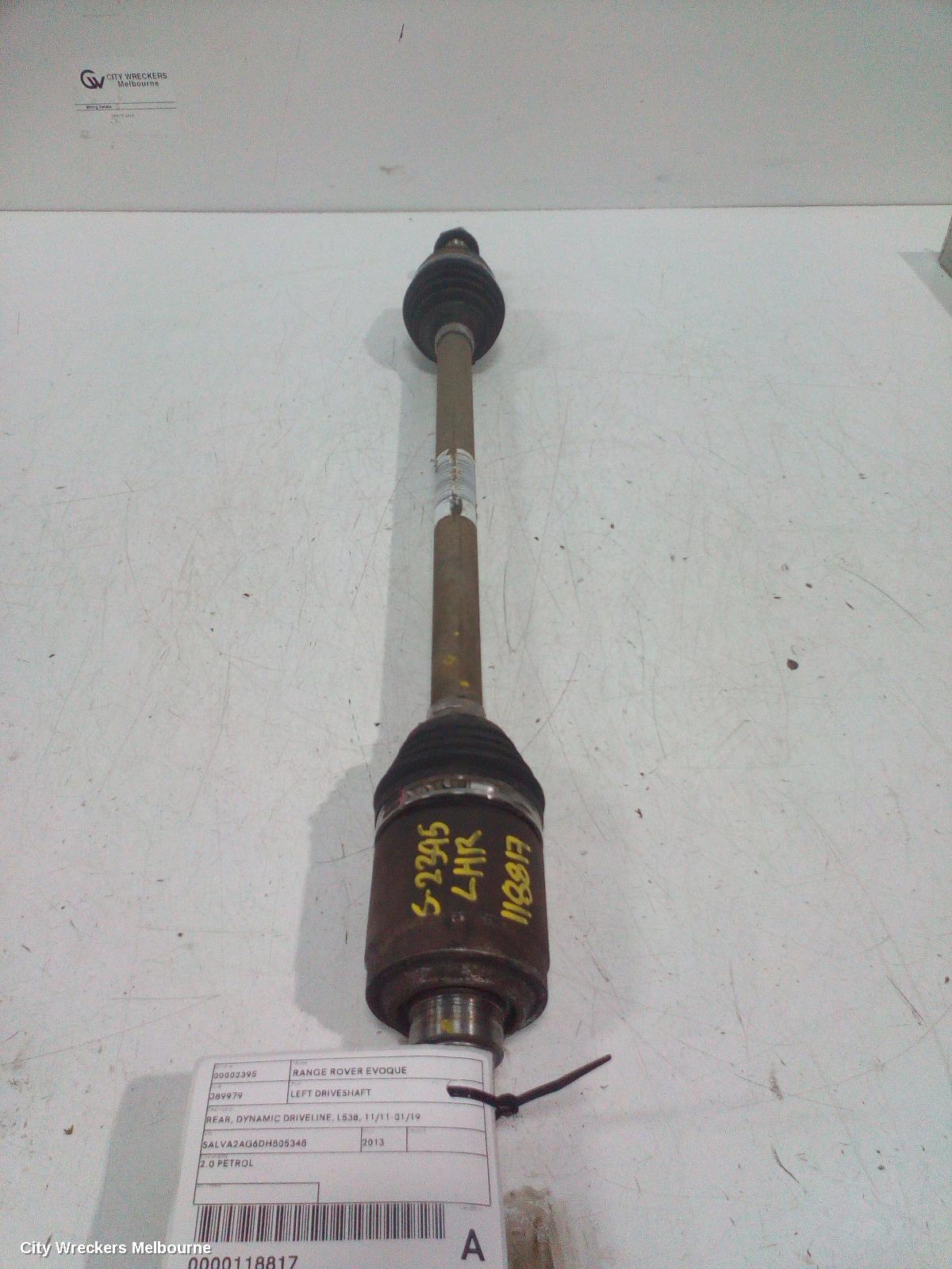 LAND ROVER RANGEROVER EVOQUE LEFT DRIVESHAFT, REAR, DYNAMIC DRIVELINE, L538, 11/2011 - 01/2019