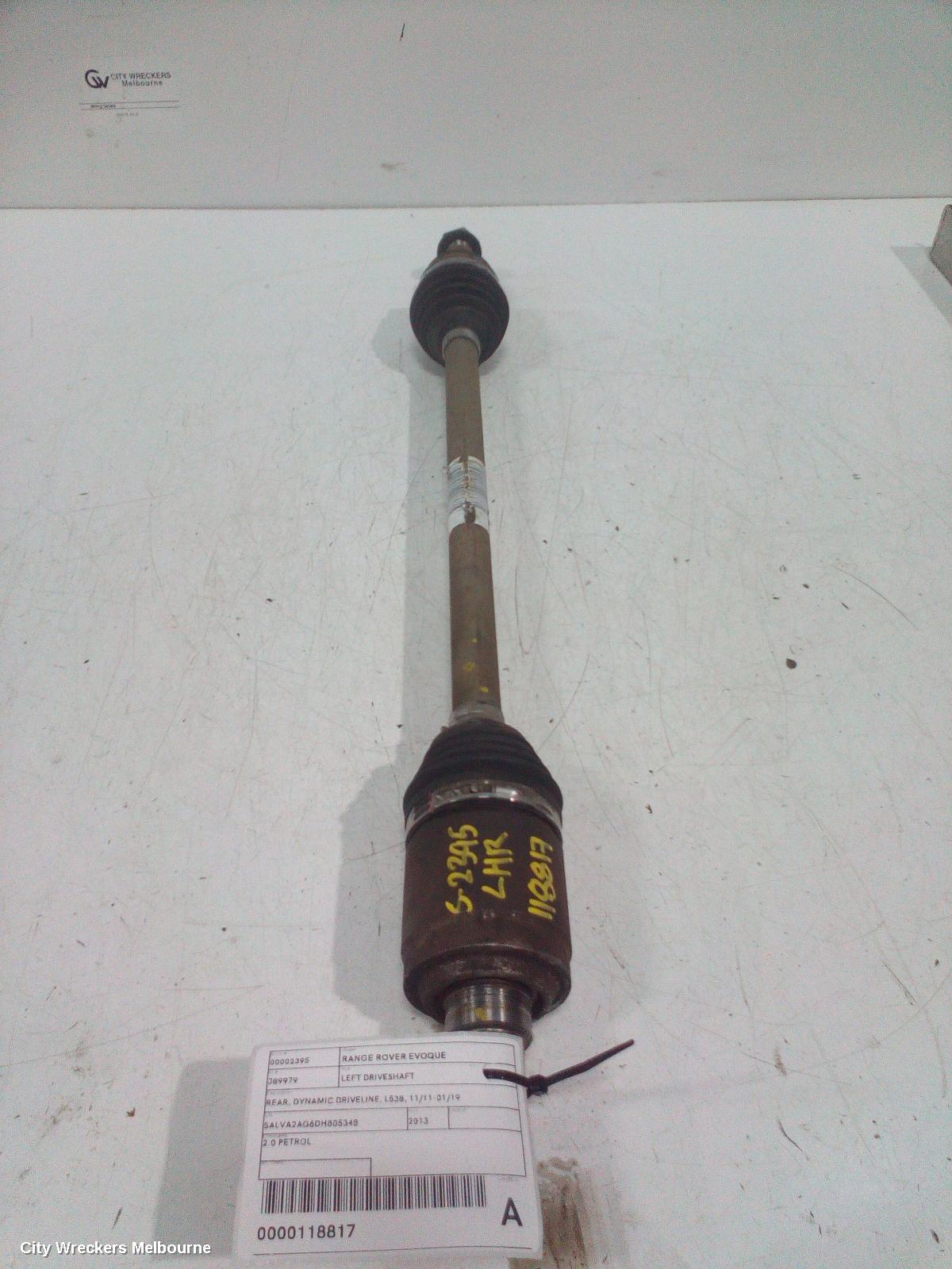 LAND ROVER RANGEROVER EVOQUE LEFT DRIVESHAFT, REAR, DYNAMIC DRIVELINE, L538, 11/2011 - 01/2019