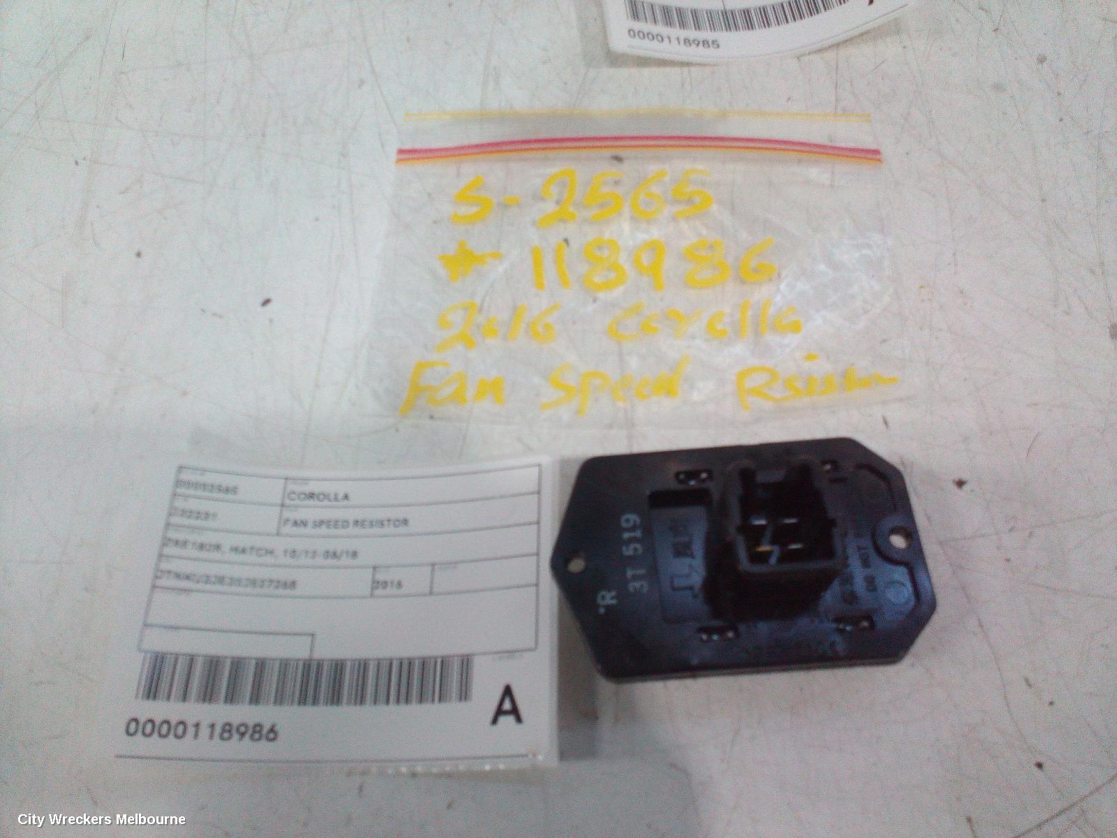 TOYOTA COROLLA FAN SPEED RESISTOR, ZRE182R, HATCH, 10/2012 - 06/2018