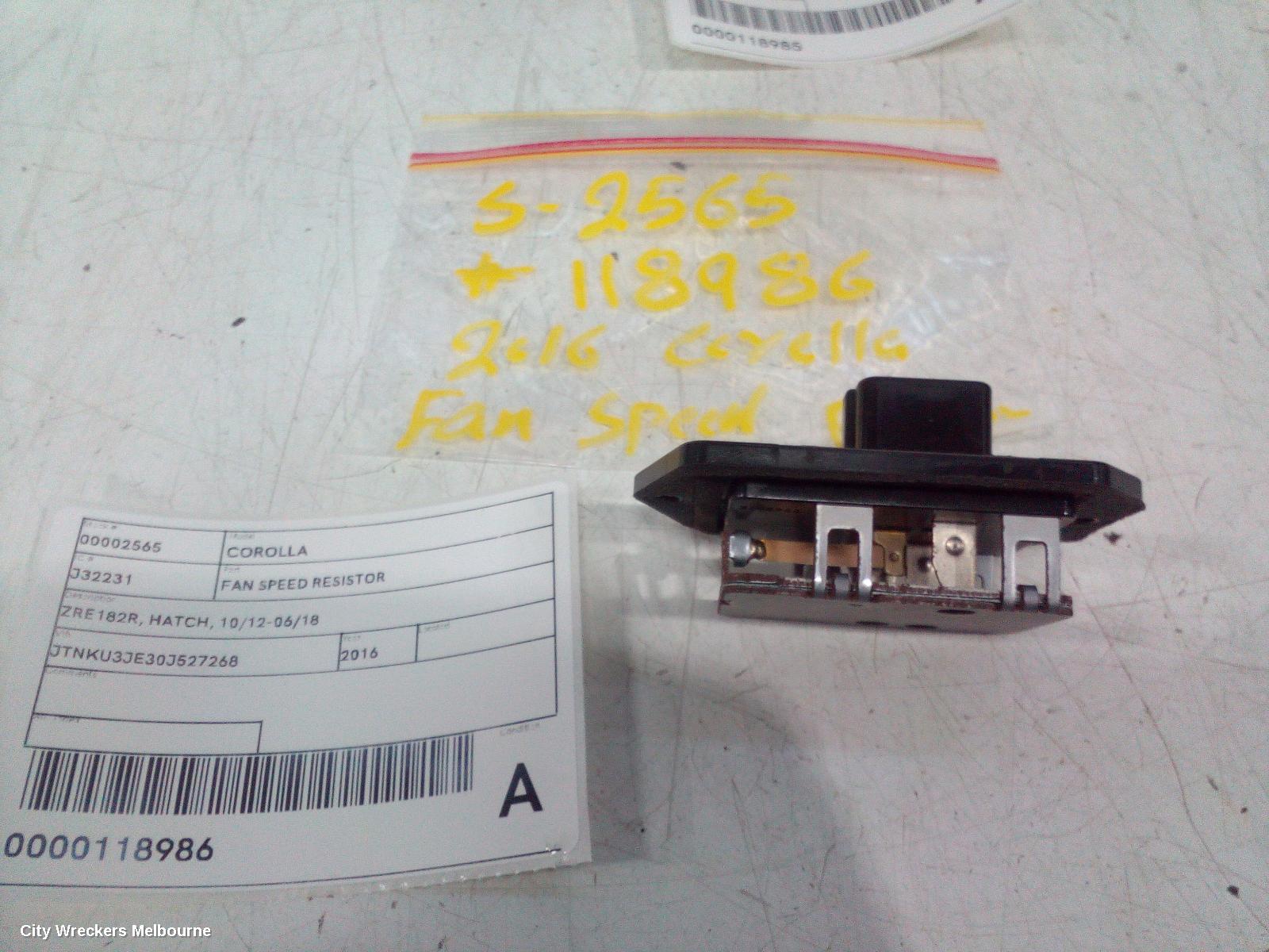 TOYOTA COROLLA FAN SPEED RESISTOR, ZRE182R, HATCH, 10/2012 - 06/2018
