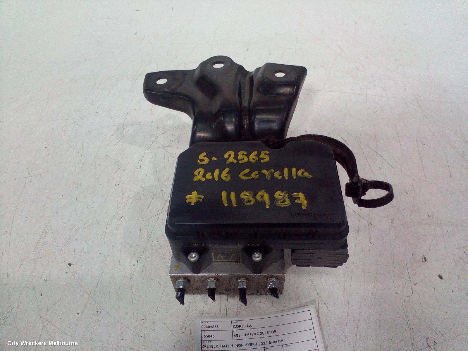 TOYOTA COROLLA ABS PUMP/MODULATOR, ZRE182R, HATCH, NON HYBRID, 03/2015 - 06/2018