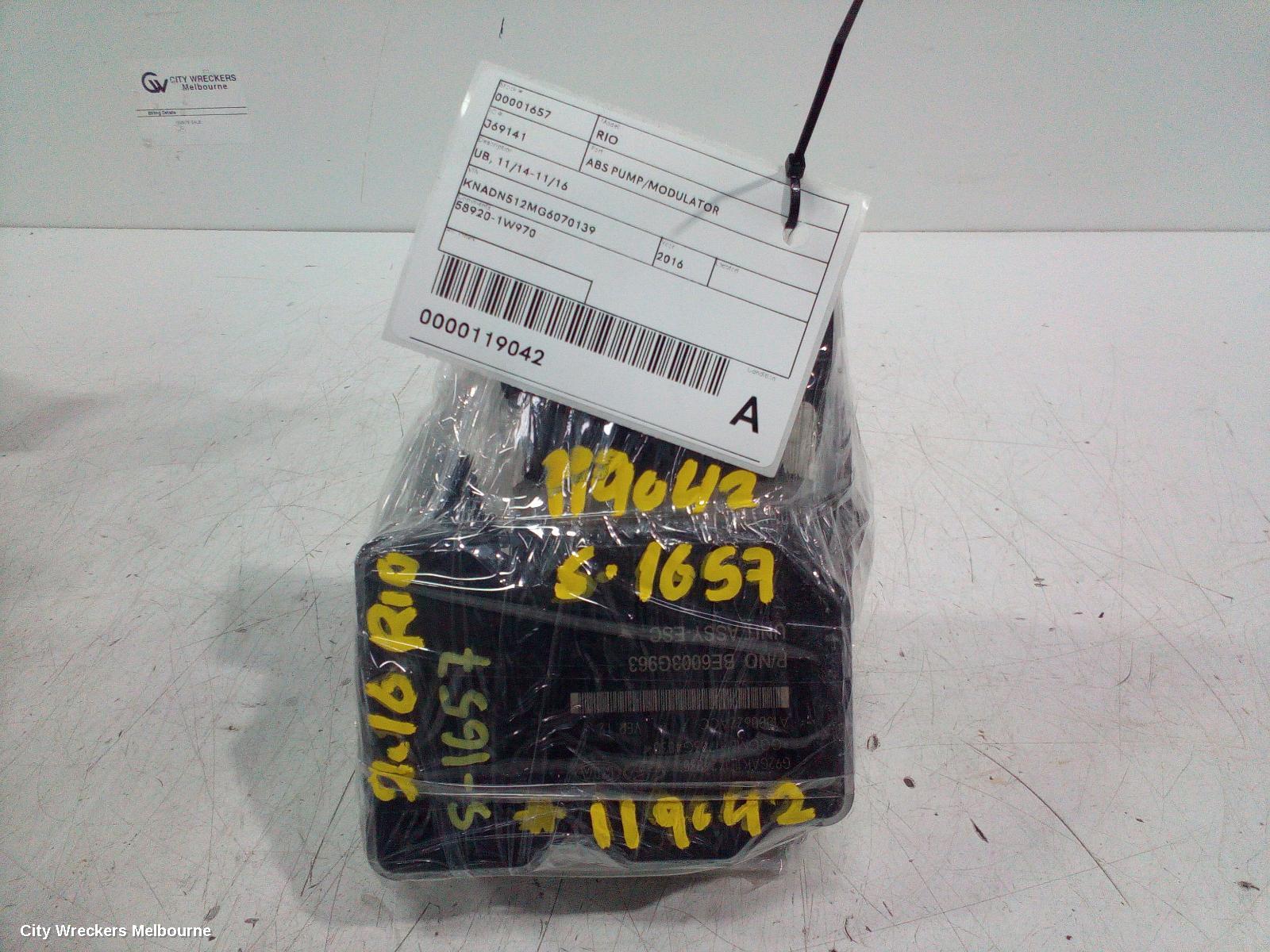 KIA RIO ABS PUMP/MODULATOR, UB, 11/2014 - 11/2016