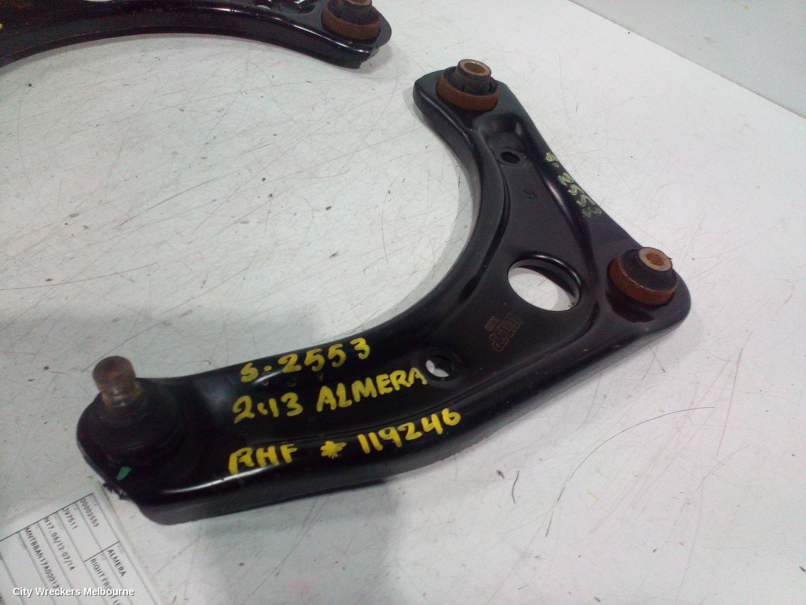 NISSAN ALMERA RIGHT FRONT LOWER CONTROL ARM, N17, 06/2012 - 07/2014