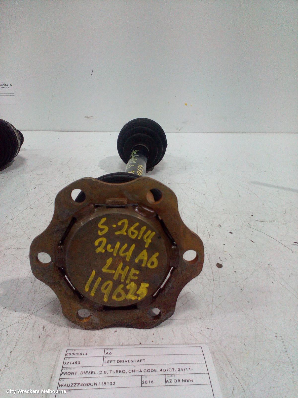 AUDI A6 LEFT DRIVESHAFT, FRONT, DIESEL, 2.0, TURBO, CNHA CODE, 4G/C7, 04/2011 - 06/2018