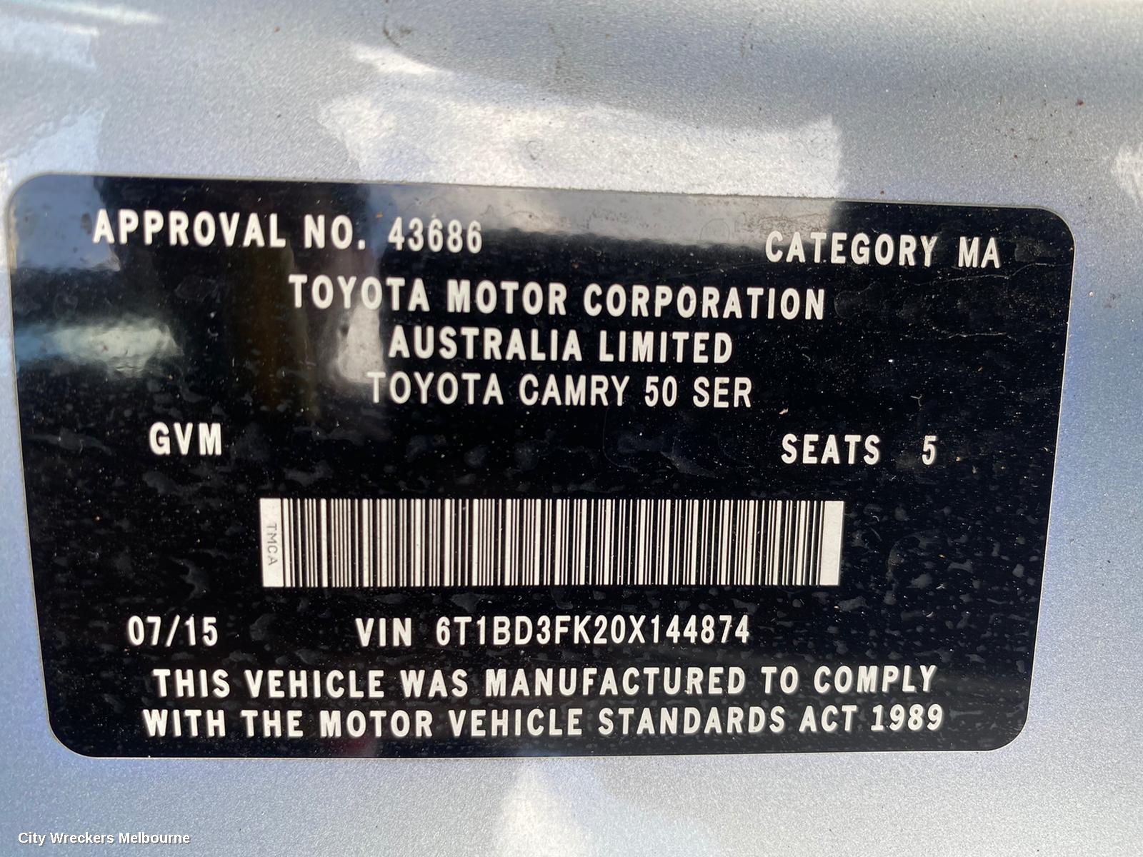 TOYOTA CAMRY OXYGEN SENSOR, XV50, 05/2015 - 10/2017
