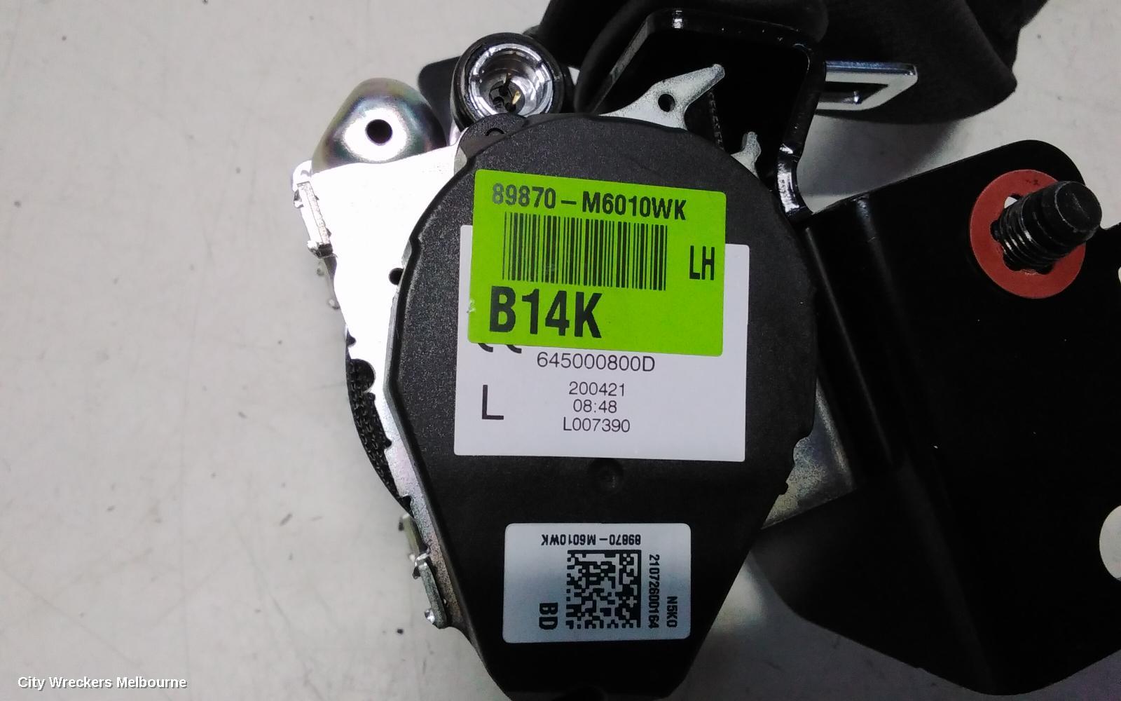 KIA CERATO SEATBELT/STALK, LH REAR, SEAT BELT ONLY, HATCH, BD, 04/2018 - 09/2024