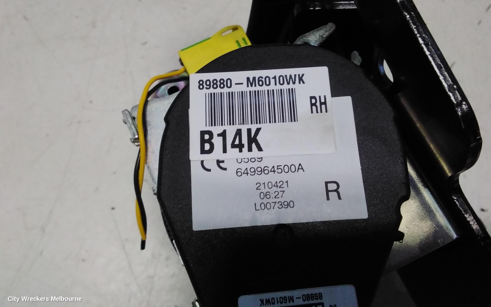 KIA CERATO SEATBELT/STALK, RH REAR, SEAT BELT STALK ONLY, HATCH, BD, 04/2018 - 09/2024