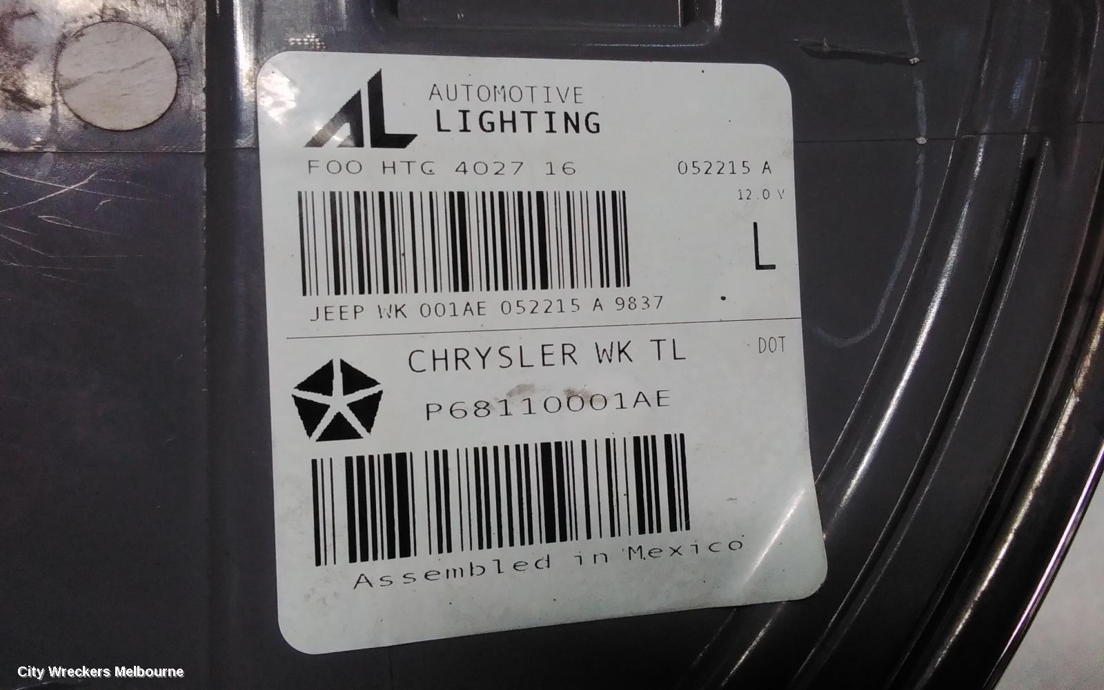 JEEP GRANDCHEROKEE LEFT TAILLIGHT, WK, LAREDO/OVERLAND/LIMITED, W/ CHROME BEZEL, 04/2013 - 02/2022