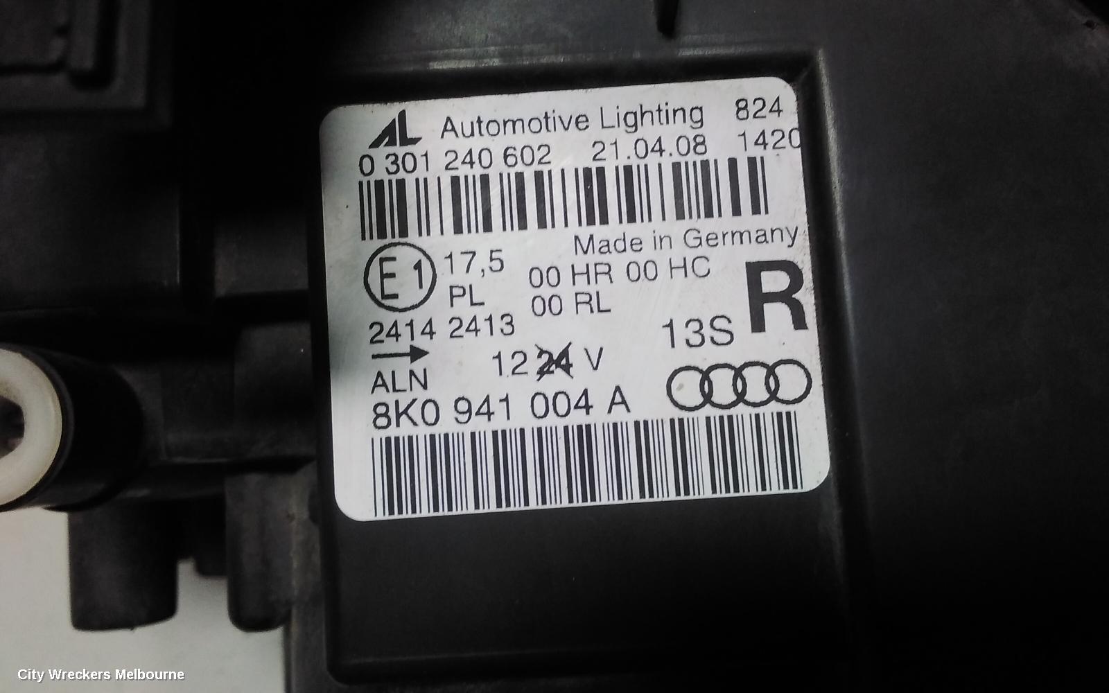 AUDI A4 RIGHT HEADLAMP, B8 8K, HALOGEN TYPE, 02/2008 - 06/2012