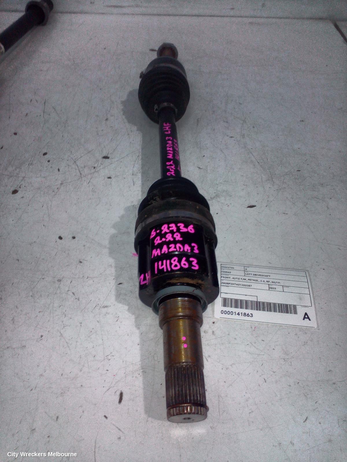 MAZDA 3 LEFT DRIVESHAFT, FRONT, AUTO T/M, PETROL, 2.0, BP, 03/2019 ONWARDS