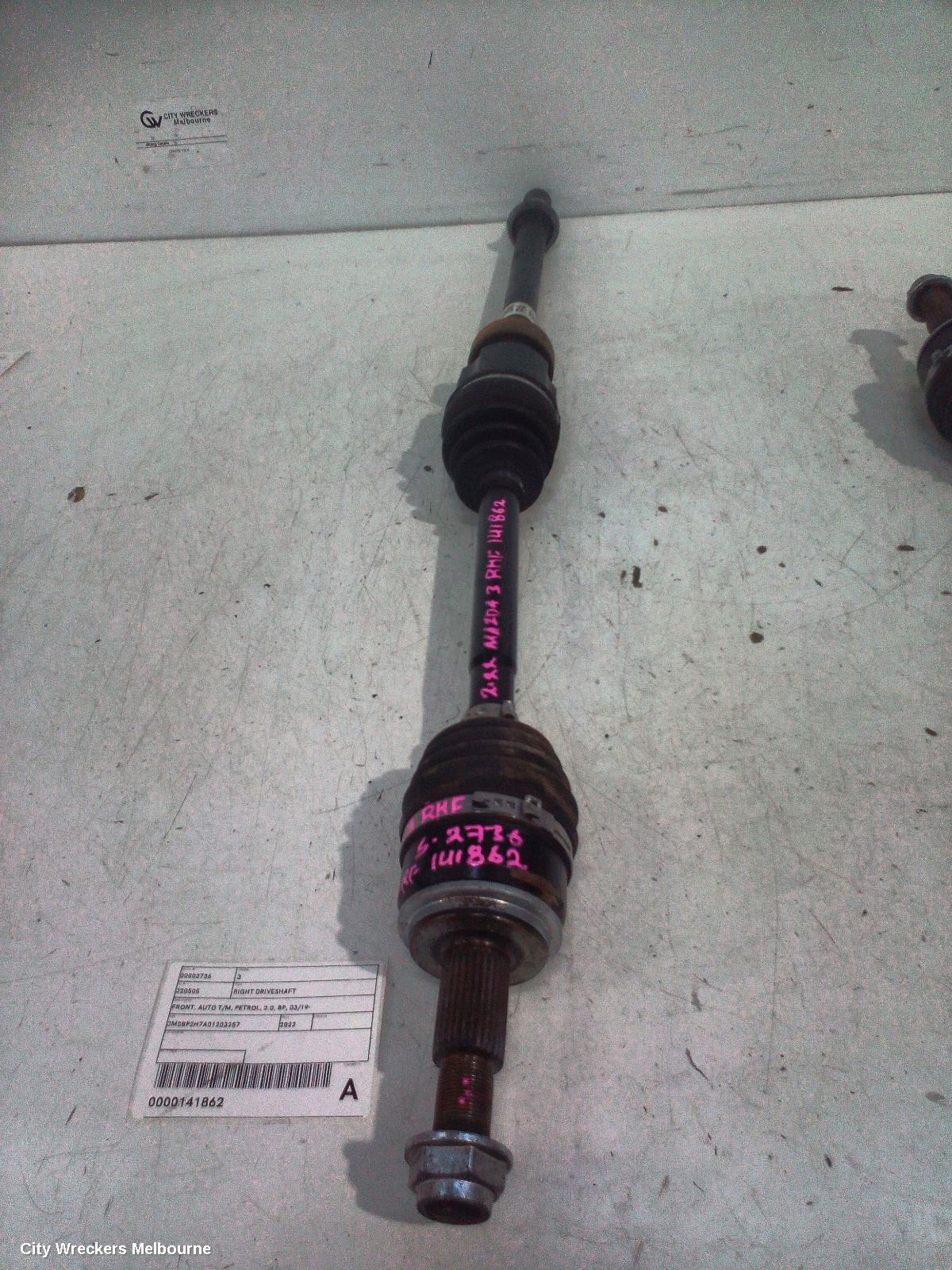 MAZDA 3 RIGHT DRIVESHAFT, FRONT, AUTO T/M, PETROL, 2.0, BP, 03/2019 ONWARDS