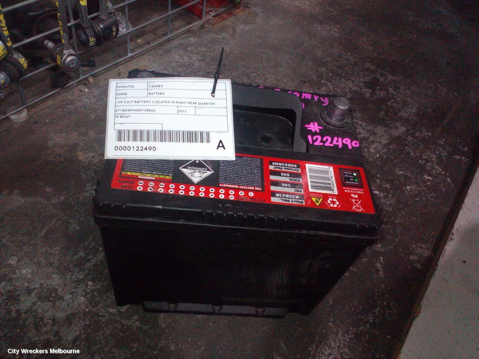 TOYOTA CAMRY BATTERY, 12V VOLT BATTERY (LOCATED IN RIGHT REAR QUARTER), ASV50/AVV50, 11/2011 - 10/2017