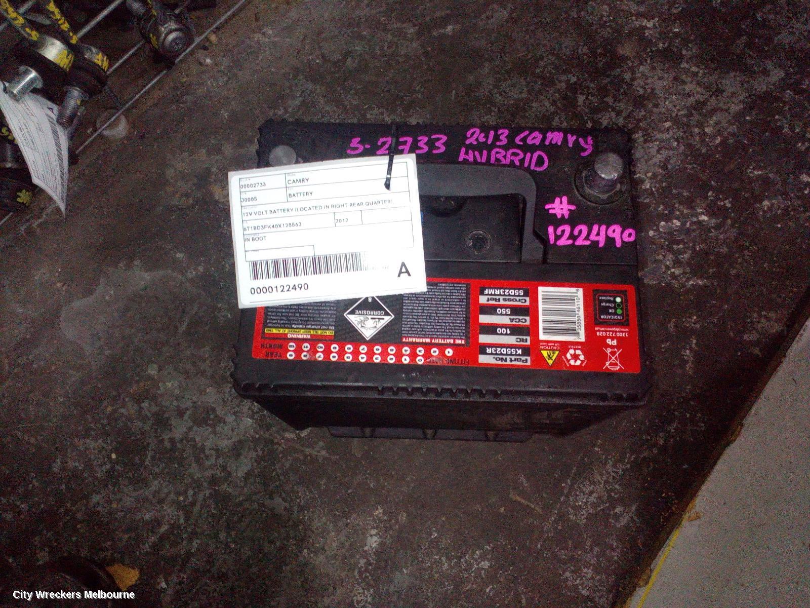 TOYOTA CAMRY BATTERY, 12V VOLT BATTERY (LOCATED IN RIGHT REAR QUARTER), ASV50/AVV50, 11/2011 - 10/2017