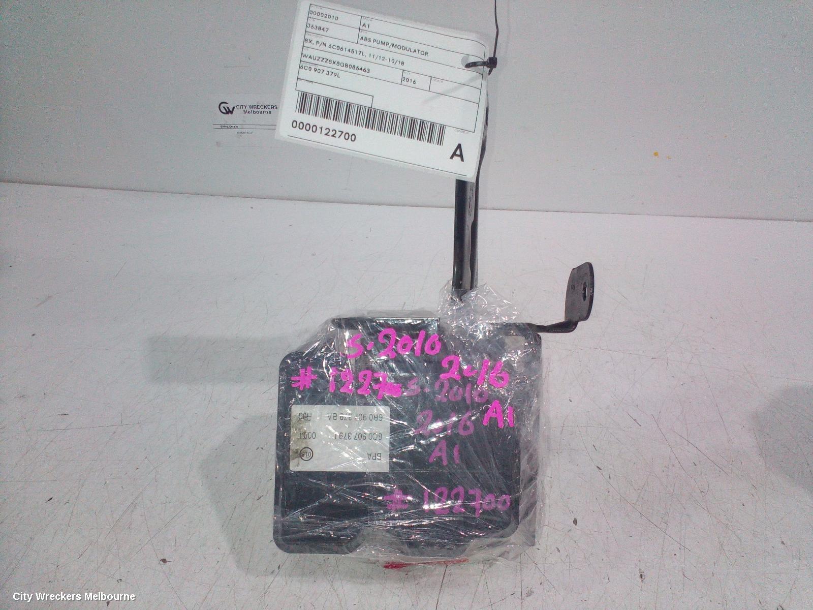 AUDI A1 ABS PUMP/MODULATOR, 8X, P/N 6C0614517L, 11/2012 - 10/2018