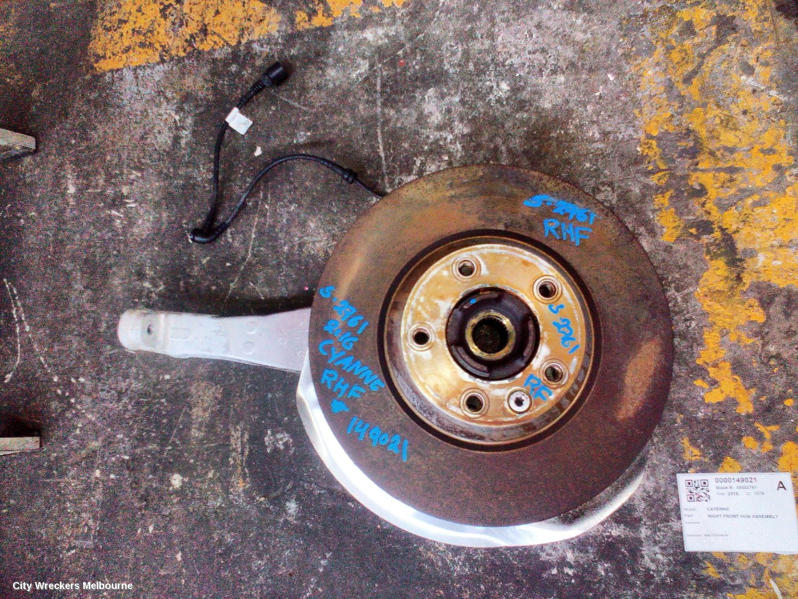 PORSCHE CAYENNE RIGHT FRONT HUB ASSEMBLY, 92A, 07/2010 - 04/2018