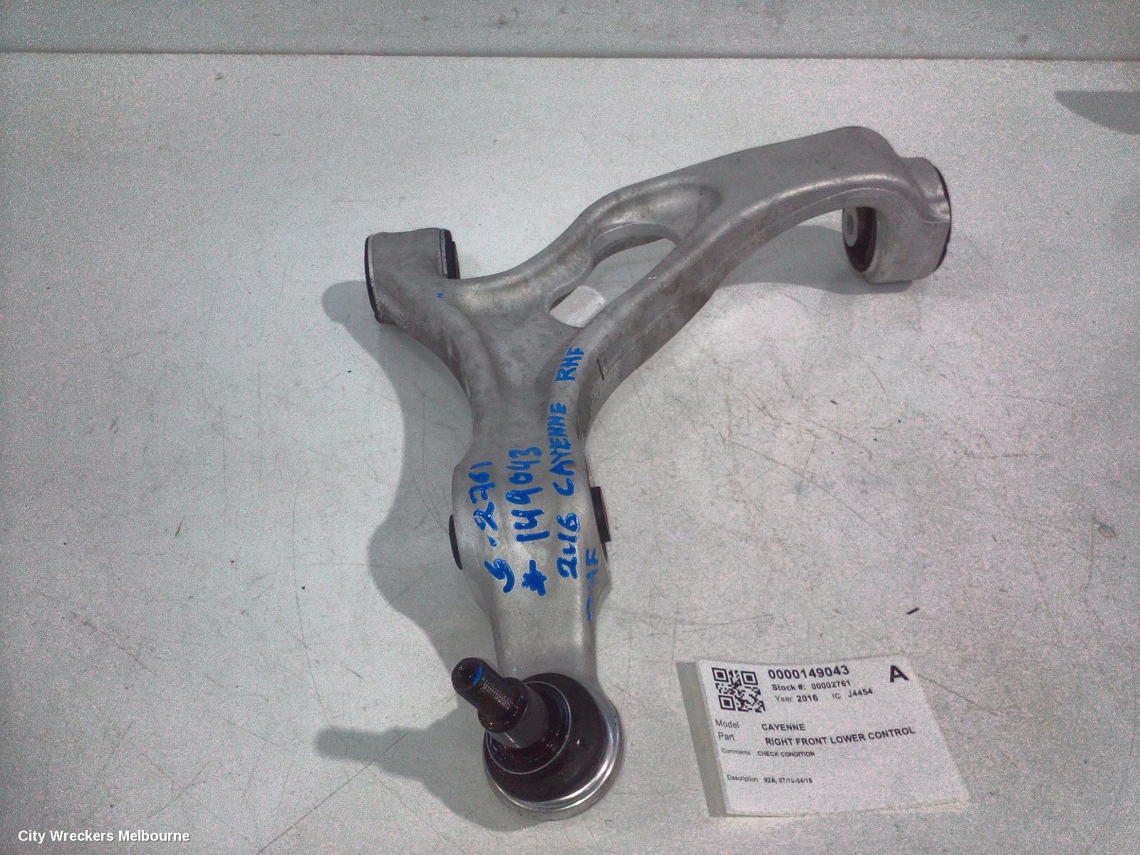 PORSCHE CAYENNE RIGHT FRONT LOWER CONTROL ARM, 92A, 07/2010 - 04/2018