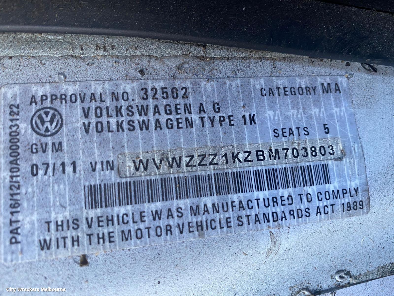 VOLKSWAGEN GOLF RIGHT REAR DOOR, GEN 6, WAGON, 09/2009 - 03/2013