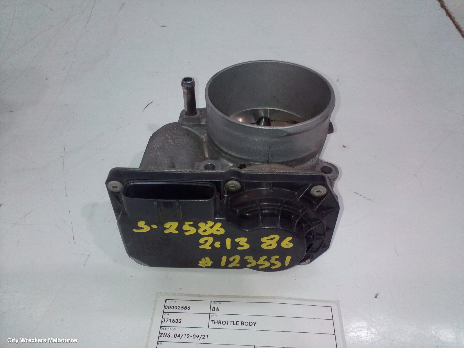 TOYOTA 86 THROTTLE BODY, ZN6, 04/2012 - 09/2021