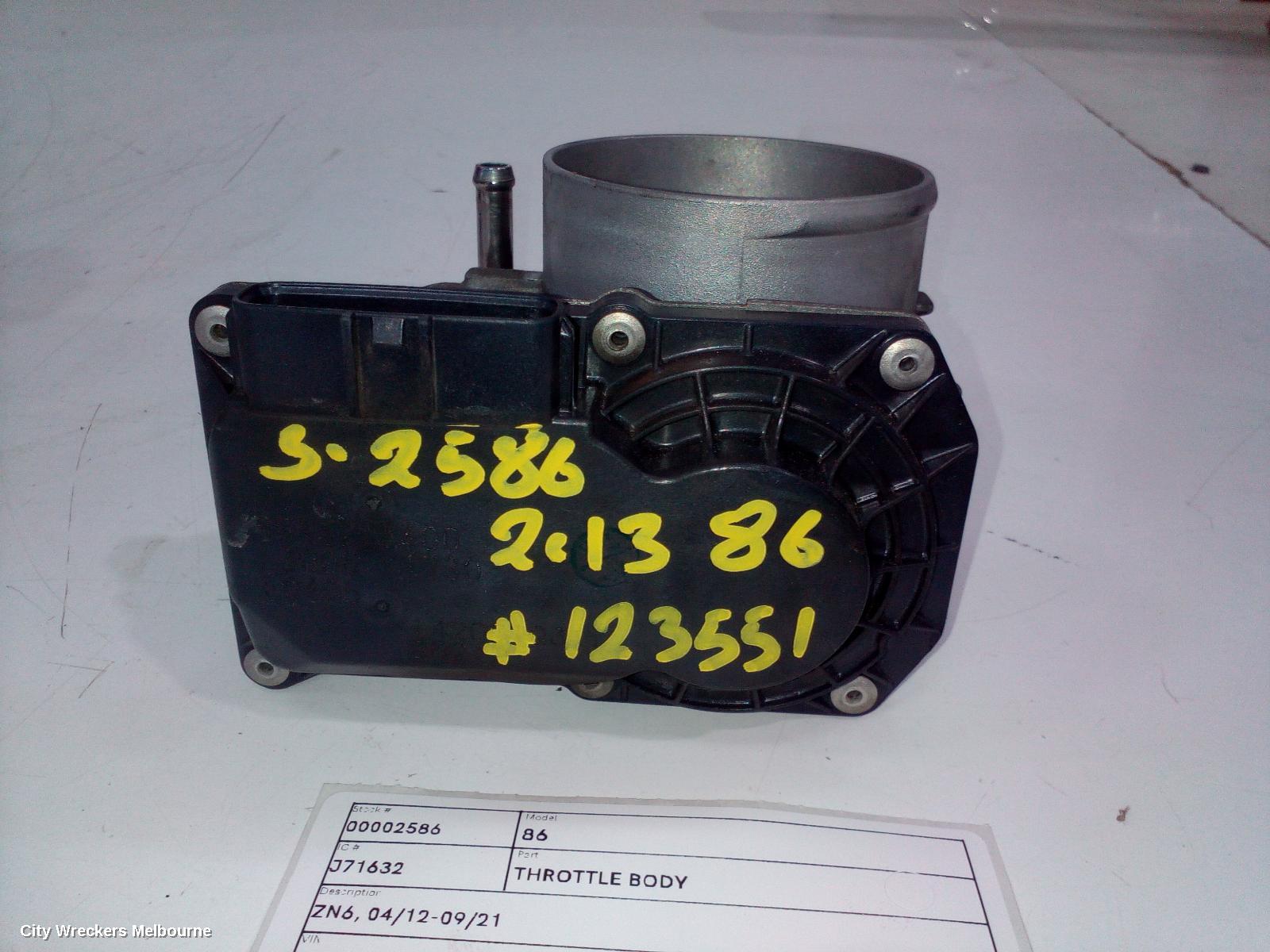 TOYOTA 86 THROTTLE BODY, ZN6, 04/2012 - 09/2021