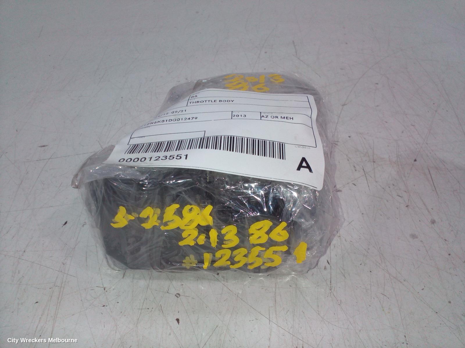 TOYOTA 86 THROTTLE BODY, ZN6, 04/2012 - 09/2021