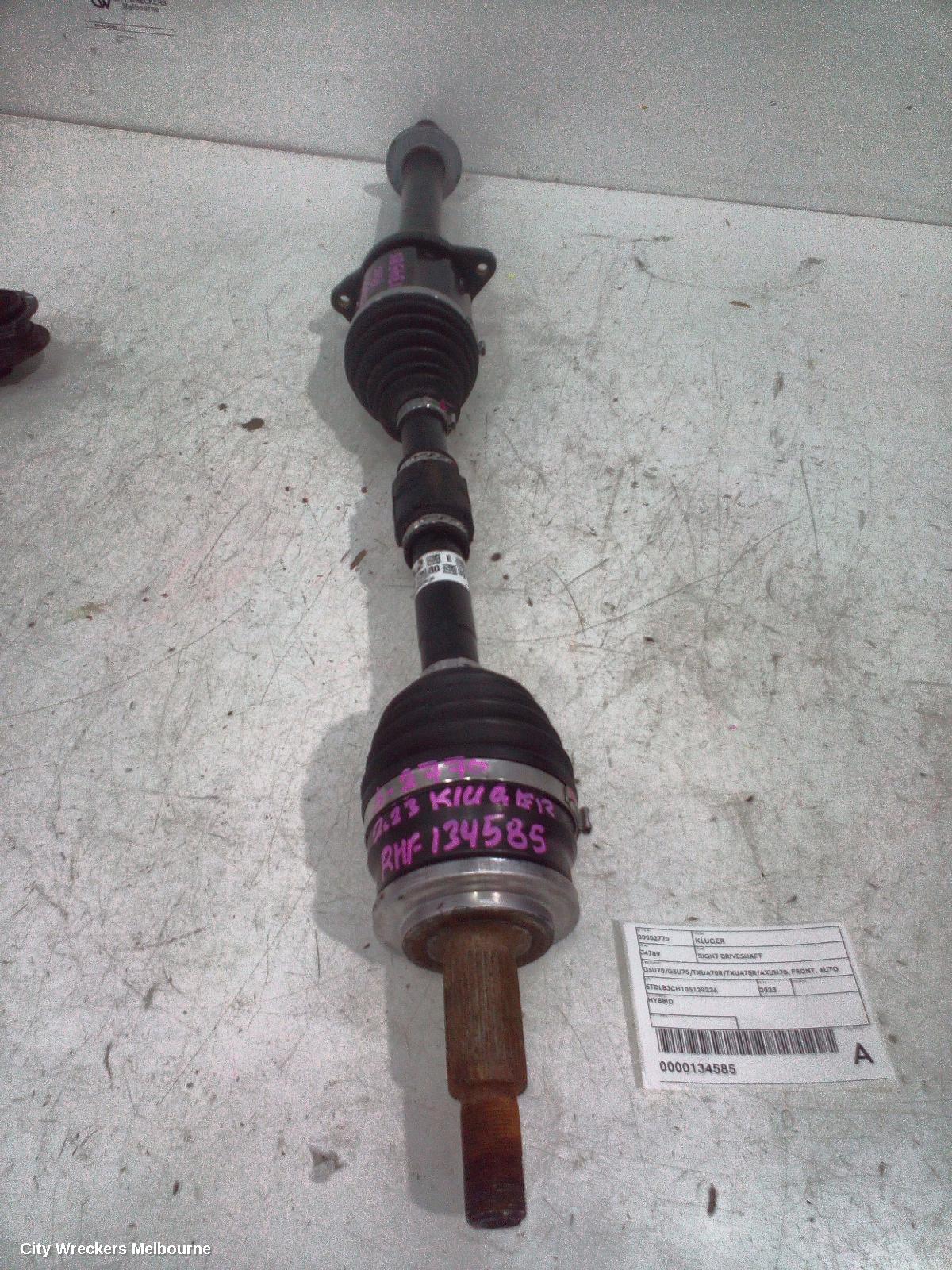 TOYOTA KLUGER RIGHT DRIVESHAFT, GSU70/GSU75/TXUA70R/TXUA75R/AXUH78, FRONT, AUTO T/M, PETROL, 03/2021 ONWARDS