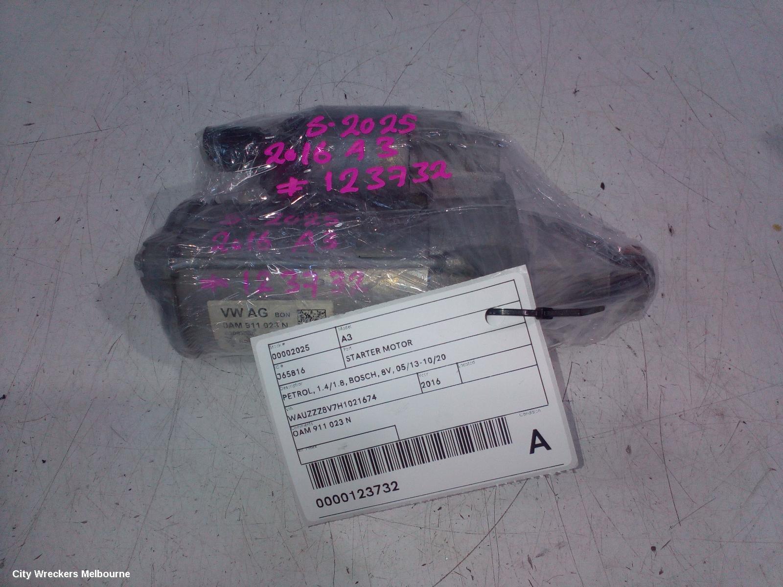AUDI A3 STARTER, PETROL, 1.4/1.8, BOSCH, 8V, 05/2013 - 10/2020