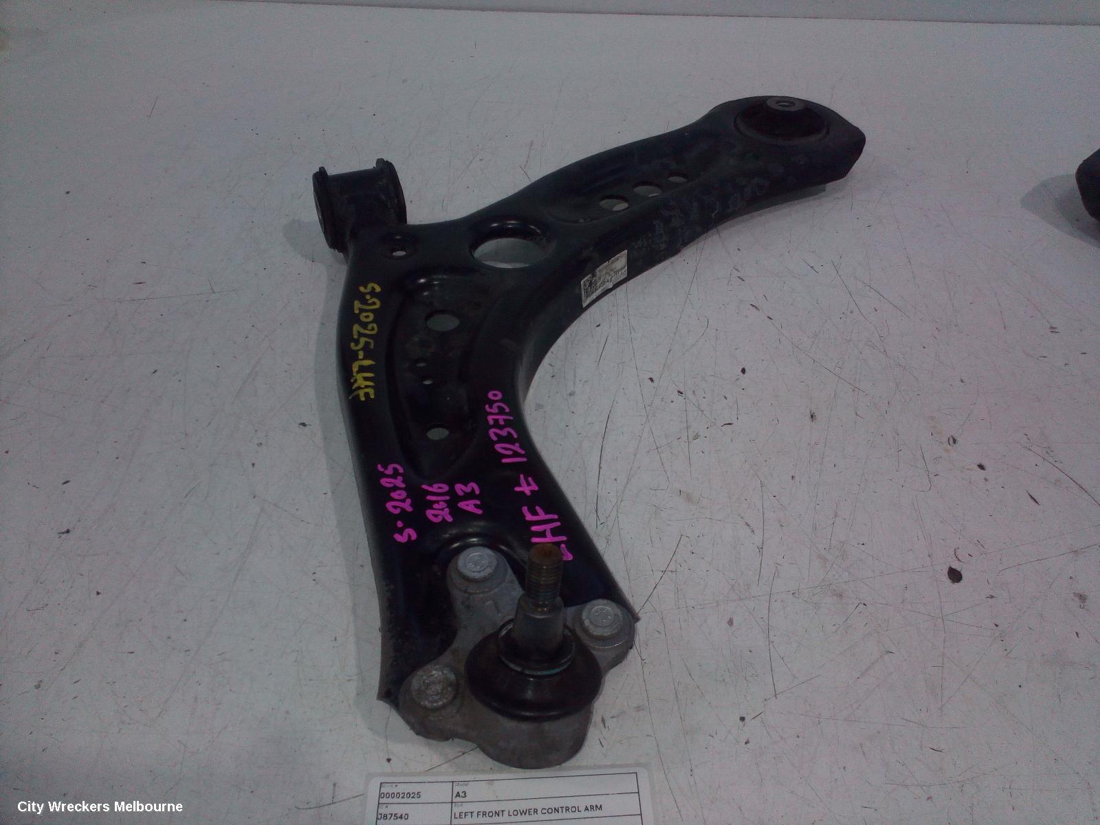 AUDI A3 LEFT FRONT LOWER CONTROL ARM, 8V, A3/S3, SEDAN/HATCH/CABRIO, 05/2013 - 10/2020