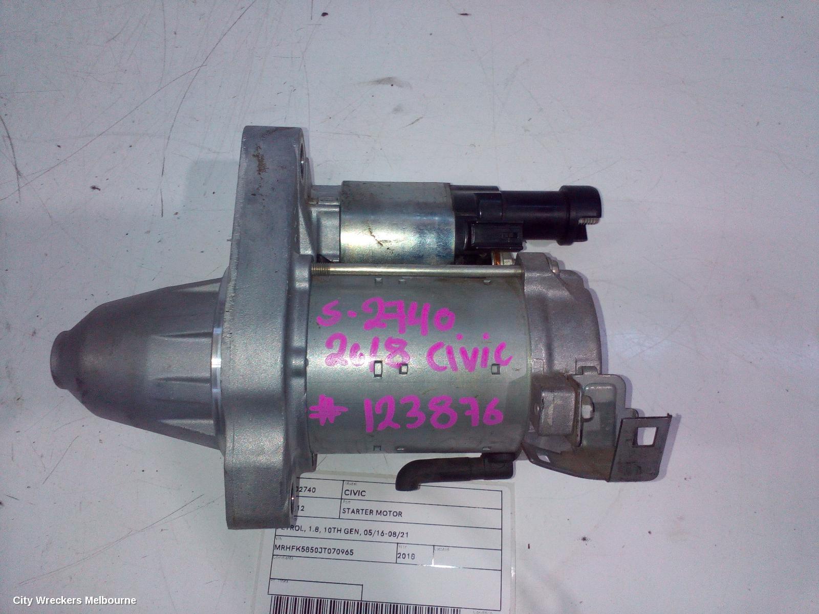 HONDA CIVIC STARTER, PETROL, 1.8, 10TH GEN, 05/2016 - 08/2021